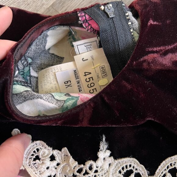 Vintage Jessica McClintock Novelty Floral Print Velvet Collar Dress 6X USA - Picture 8 of 9